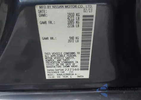 2013 Nissan Altima 2.5 S z USA, uszkodzony, nr VIN 1N4AL3AP5DC227560